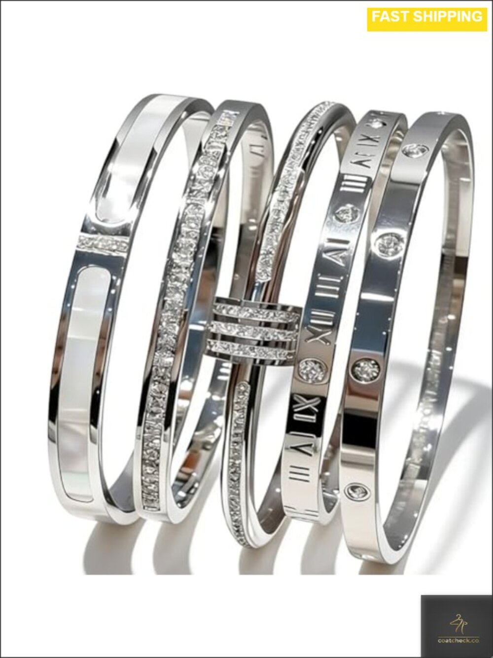 Stainless Steel Bangle Bracelet Set 5 Piece Stackable Formal Everyday Wear